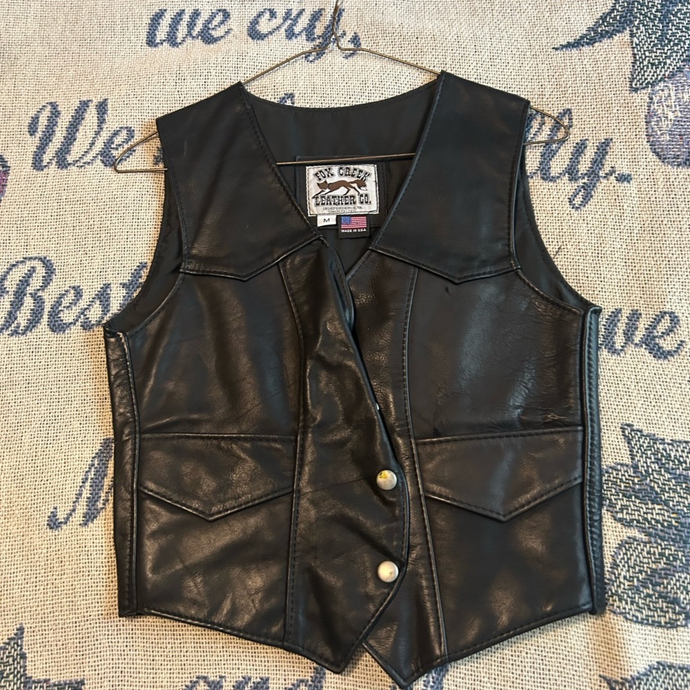 Vintage Fox Creek Leather Black Vest